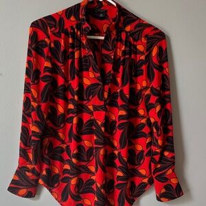 Ann Taylor Red and Black Floral Blouse